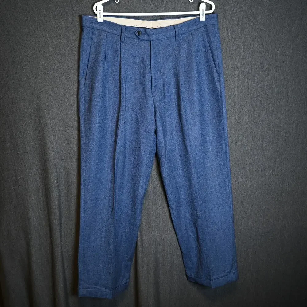 Paul Fredrick Men's 37 (36x29 actual) 100% Wool Classic Fit Pleated Trousers